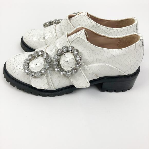 Schutz Womens Doris Leather Oxford Shoes 6.5 White Snake Embossed NWOB - Picture 3 of 10